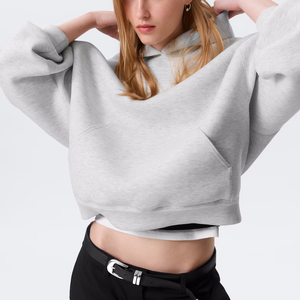 Sweat-shirt à capuche surdimensionné pour femme, couleur unie, tricoté en coton, manches longues, respirant, pour l'automne - Product Image 3
