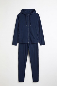 Conjunto Deportivo Unisex Azul Marino con Capucha, Cierre de Cremallera, Color Sólido, Ropa Casual para Adultos, Material de Poliéster para Otoño - Product Image 1