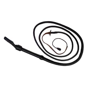 Látigo de nailon trenzado negro con flequillo trenzado marrón para equitación - Product Image 3