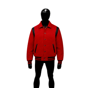 PREMIUM <b>RED</b> LETTERMAN VARSITY JACKET FOR MEN STYLISH Jacket <b>Wool</b> Polyester Turn-down Collar Casual Autumn Regular Fit Solid Colo - Product Image 1