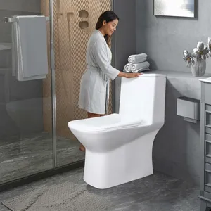 Inodoro de Dos Piezas Alargado, de Porcelana, Montado en el Suelo, con Doble Sifón, Diseño Contemporáneo, Fácil de Limpiar, Accesorio de Baño - Product Image 5