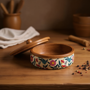 Traditional Handmade Wooden Chapati Box with Spice <b>Storage</b> Organizer <b>Kitchen</b> Utility Food <b>Storage</b> & <b>Container</b> - Product Image 3