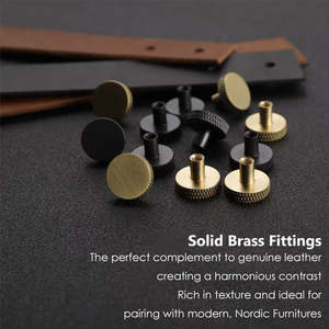 Tirador de Gabinete Moderno de Cuero con Perilla de Latón Sólido, Asa de Cajón de Cuero Marrón, Tirador Minimalista para Muebles de Cocina - Product Image 4