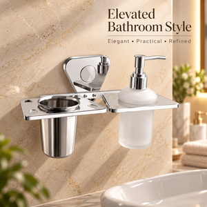 Distributeur de savon liquide 2-en-1 en acier inoxydable avec support pour bain et douche |   Support pour brosse à dents finition chrome moderne |   Résistant à la rouille, robuste - Product Image 4