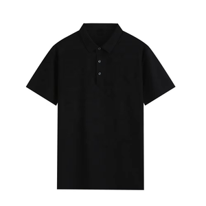 Chemise à manches courtes noire pour homme, couleur unie, tissu tricoté en polyester, décontractée, respirante, coupe classique - Product Image 1