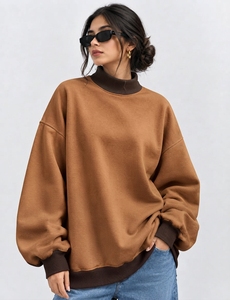 Fournisseur OEM de pulls amples à col montant en molleton de coton pour femmes, vêtements décontractés pour tous les jours - Product Image 1