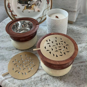 Elegante Quemador de Incienso de Madera de Nogal y Metal de Dos Tonos con Tapa Metálica Perforada para Aromaterapia y Decoración Moderna del Hogar - Product Image 4