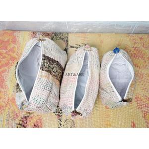 Wholesale Cotton kantha Tassel Zipper Pouch 3-Piece Vintage Large Eco-Friendly Portable Women's Cosmetic Organizer Bag Set - Product Image 4