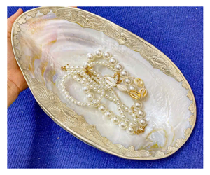 Bandeja Ovalada de Concha Pulida con Adornos Dorados, Abulón Natural, Decoración para el Hogar, Estilo Antiguo - Product Image 1