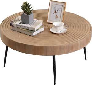 Farmhouse Round Coffee Modern Natural Wood Finished Cocktail Side End <b>Tables</b> for Living Room Decor - Product Image 2