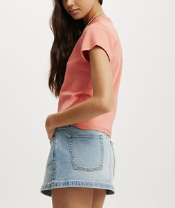 Nouvel Arrivage 2026 T-shirt Court Femme Corail Manches Courtes Col Rond 100% Coton Jersey Décontracté Printemps Été Couleur Unie Coupe Classique - Product Image 3