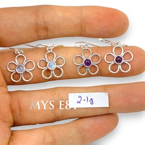 Élégantes boucles d'oreilles pendantes en argent sterling 925 avec améthyste naturelle et pierre de lune, taille ronde, design crochet, bijoux élégants à porter - Product Image 4