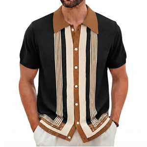 Chemise Homme Personnalisée Vintage en Maille Unie Anti-Plis 190g à Manches Courtes Boutonnée Décontractée Streetwear Haut d'Été Luxe Tendance - Product Image 1