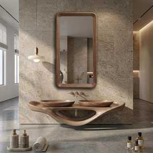 Rustic Solid Wood Wall <b>Mirror</b> <b>Rectangular</b> <b>Large</b> Teak Frame Vanity <b>Mirror</b> Farmhouse Living Room Bedroom Decor Artwork Object HD U - Product Image 6