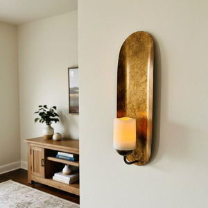 Modern Black Metal Wall <b>Sconce</b> Candle Holder Long Curved Backplate Pillar Candle Wall Mount Decorative Accent <b>Lighting</b> Piece - Product Image 3