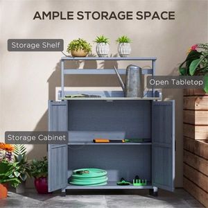 Gray Potting Bench with Storage Cabinet for Sheds & Outdoor Storage - Product Image 4