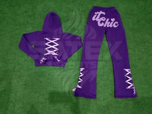 Ensemble de survêtement unisexe d'hiver en coton 100% avec broderie effet vieilli, style streetwear, coupe évasée, délavé à l'acide, personnalisé, comprenant un sweat à capuche et un pantalon de survêtement ample - Product Image 4