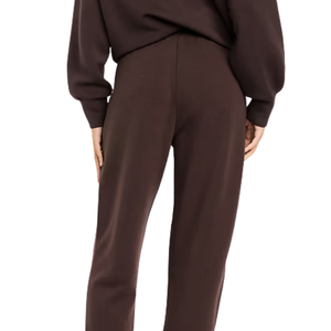 Women Dark Brown Fleece Sweatpants Elastic Waist Straight Leg Relaxed Fit Casual <b>Winter</b> Lounge <b>Trousers</b> with Pockets - Product Image 4