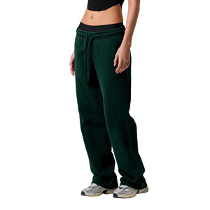 Women's Green Fleece Wide Leg Sweatpants Mid Waist Drawstring Casual Loose Fit Full Length Solid Color Cotton Pants Autumn Style - Product Image 4