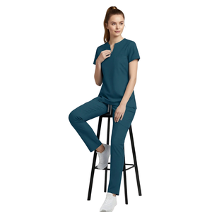 Ensemble de blouses médicales unisexes, col en V, manches courtes, uniforme extensible, tissu tissé avec poches pour hôpital, clinique, clinique vétérinaire - Product Image 4