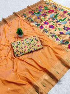<b>Yellow</b> Silk <b>Saree</b> With Peacock Embroidery And Zari Weaving Work For Wedding Functions - Product Image 2