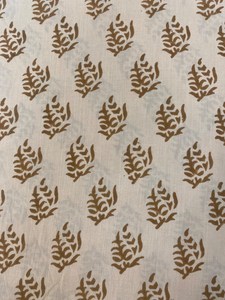 Tela de Algodón Estampada a Mano, Diseño Buti Blanco y Marrón, Material de Algodón Suave Hecho a Mano en India para Vestidos - Product Image 3