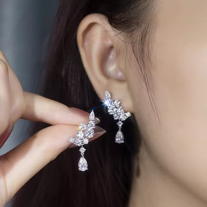 Silver Diamond <b>Stud</b> <b>Earrings</b> Round Brilliant Cut Women's Minimalist Everyday Wear Lab G Color - Product Image 4