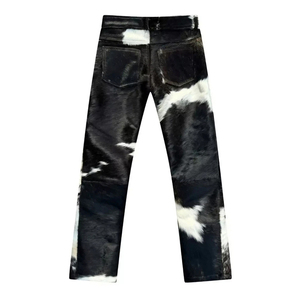 Pantalon Moto Homme Noir en PU Enduit, Taille Haute, Coupe Droite, Fermeture Boutonnée, Rivets Décoratifs, Tissu Tissé Lourd, Style Hiver - Product Image 1