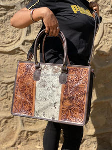 Bolso de mano de piel de vaca auténtica de Nuevo diseñador, bolso de cuero con estilo, bolsos tallados a mano para ocultar el pelo para mujer, multiusos - Product Image 2