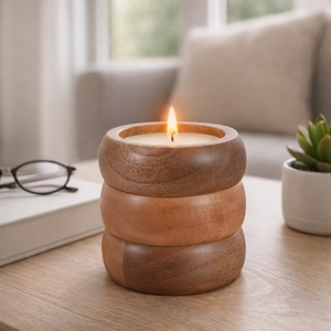 Premium Sculpted Wooden <b>Candle</b> Holder Handmade Decorative Wood <b>Candle</b> Vessel Modern Home Fragrance Container <b>Refillable</b> Soy - Product Image 1