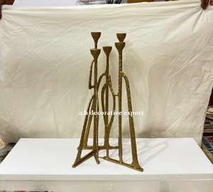 Brutalist Style Gold Candle Holder Antique Gold Finish Multi-Arm <b>Candelabra</b> Geometric Abstract Metal Candlestick for Hotel Lobby - Product Image 4