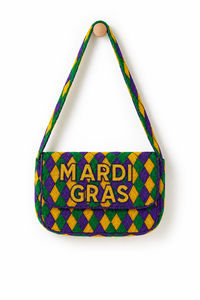 Stylish Mardi Gras Festival Beaded Shoulder Bag for Women and Girls Colorful Purple Green & <b>Gold</b> Carnival Party Statement <b>Purse</b> - Product Image 1