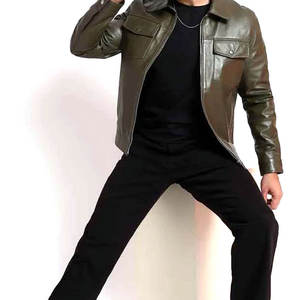 Men's Brown Genuine Leather <b>Jacket</b> Turn-down Collar Zipper Closure Casual Autumn Wear - Product Image 2
