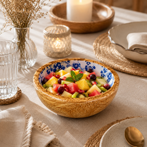 Tazón para Ensalada de Madera de Mango Artesanal con Estampado Esmaltado, Tazón de Madera Hecho a Mano, Apto para Alimentos, para Servir Frutas, Bocadillos, Decoración de Mesa de Cocina y Comedor - Product Image 3