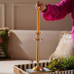 Gold Tall Hammered <b>Candle</b> Holder <b>Large</b> Metal Pillar <b>Candle</b> Stand Decorative Table Centerpiece for Home Decor - Product Image 4