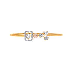 18K Gold Plated Geometric Pearl & CZ Diamond <b>Bangle</b> <b>Bracelet</b> for Women | Luxury Designer Open Cuff Jewelry - Product Image 2