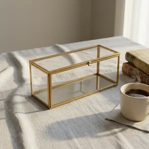 Artisan Design B33 Gold Frame Glass & Mirror Storage Box with Hinged Lid for <b>Jewelry</b> <b>Organizers</b> - Product Image 4