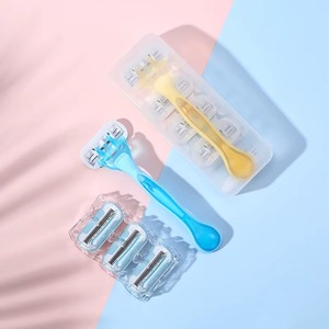 <b>Yellow</b> Manual Razor With 4 Blade Shaving Heads For Body Hair Removal Plastic Handle Disposable Razor Set With custom logo - Product Image 4