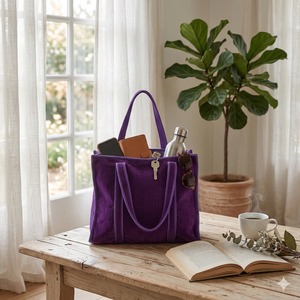 Luxury Purple Cotton Velvet Tote Bag Women Zipper Double Handle Shoulder Travel Everyday Use <b>Handbag</b> - Product Image 1