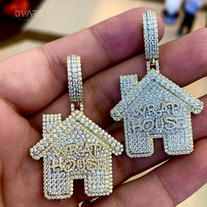 Colgante de Lujo de Moissanita Totalmente Incrustada en Plata 925 Bañada en Oro, con Forma de Casa Personalizada, Estilo HipHop para Raperos, Joyería Brillante para Fiestas - Product Image 1