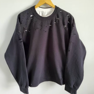 Sweat-shirt oversize à col rond, couleur unie, tricoté, pull pour homme, automne, manches longues, 100% coton, design découpé - Product Image 1