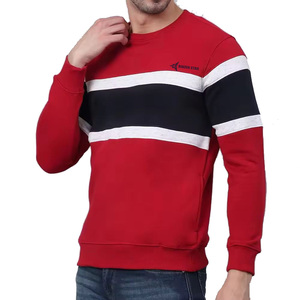 Daizen Star Men's Red Striped Crew Neck Pullover Sweatshirt 100% Cotton Regular Fit Autumn Casual Breathable Front Logo - Product Image 2