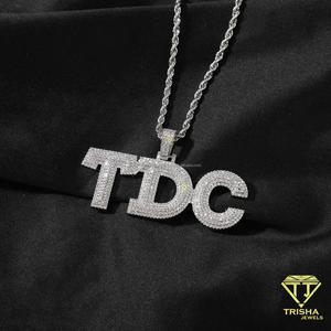 Collier personnalisé avec lettre « ONO » en diamant de laboratoire de luxe, avec pendentif vertical, entièrement étincelant, bijoux de mode - Product Image 5