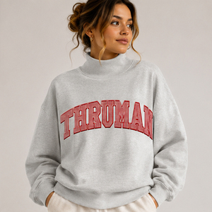 Sudadera de Cuello Alto para Mujer Thurman, Gris con Estampado de Letras Rojas, Mezcla de Algodón, Tejido de Punto, Ropa Casual de Otoño - Product Image 1