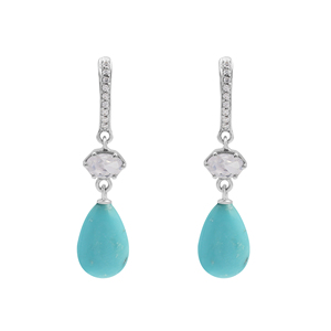 Ethnic Women Wear Handmade Solid 925 Sterling <b>Silver</b> Natural White Topaz & Turquoise Gemstone Drop <b>Dangle</b> <b>Earrings</b> Fine Jewelry - Product Image 1