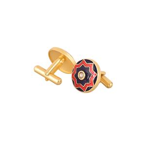 Luxury Gold Plated <b>Navy</b> Red Enamel Round Cufflinks for Men Star Pattern Formal Shirt <b>Accessories</b> Wedding Business Gift Cuff Link - Product Image 2