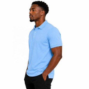 Camiseta Polo Azul Cielo Personalizada para Hombre, 100% Algodón Pique, Manga Corta, Camiseta Polo de Golf, OEM, ODM, Marca Privada - Product Image 5