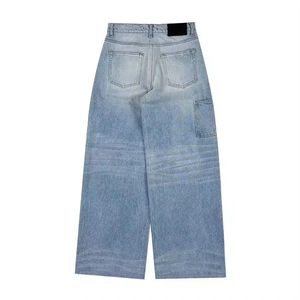 Vaqueros de mezclilla casuales de pierna recta para hombre, lavados a medida, con logotipo impreso de alta calidad, 100% algodón, con remaches y bordados, estilo Hip Hop para fiesta. - Product Image 4