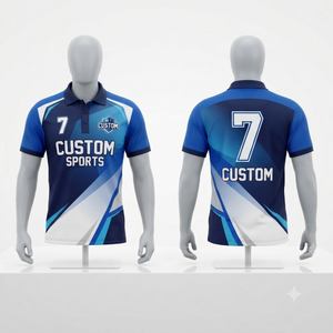 <b>Blue</b> Light <b>Blue</b> White Geometric Custom <b>Polo</b> <b>Shirt</b> Men's Breathable Sublimated Sports Uniform Team Apparel Casual Wholesale - Product Image 1