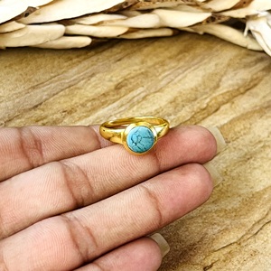 High Demand Turquoise <b>Rings</b> Minimalist Brass <b>Ring</b> For Women 18k Gold Plated <b>Dainty</b> Geometric <b>Ring</b> for Wholesale/OEM/ODM - Product Image 5